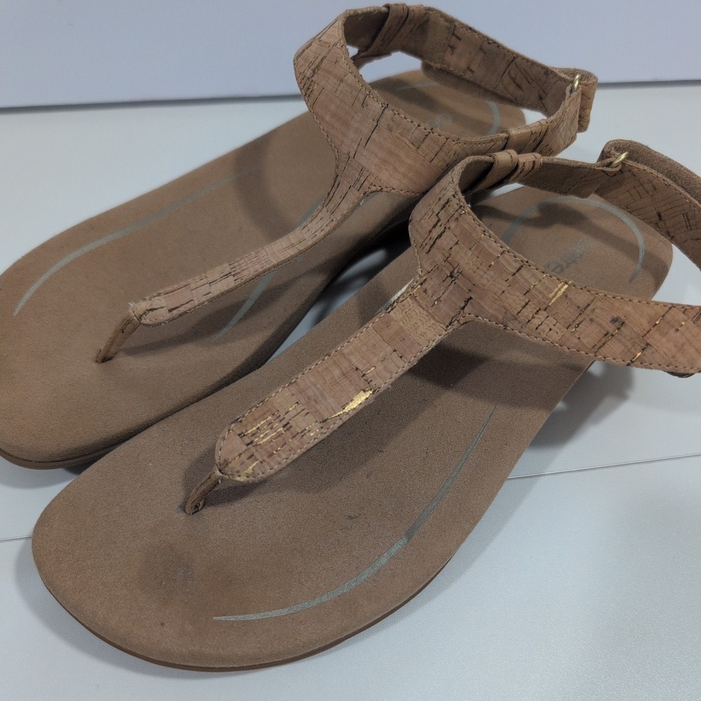 Aetrex Jane Cork Gold Metallic T-Strap Orthotic Sandals SE163W Womens 10 - Picture 2 of 8